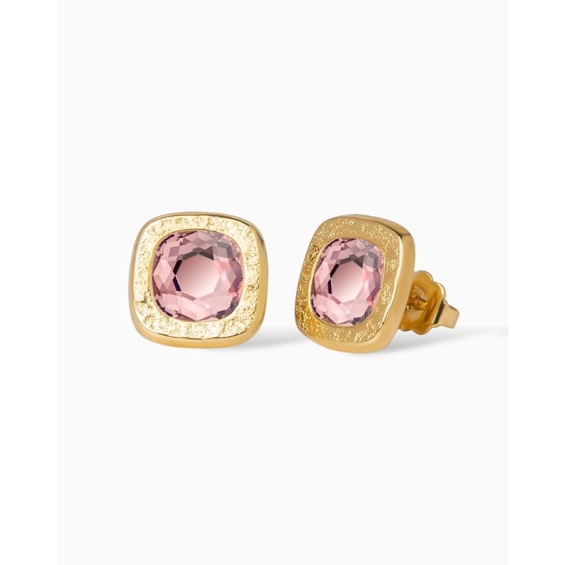 Bijoux Les Interchangeables - Boucles d'oreille Université Martelées Vintage Rose Ornées de Cristaux Swarovski®